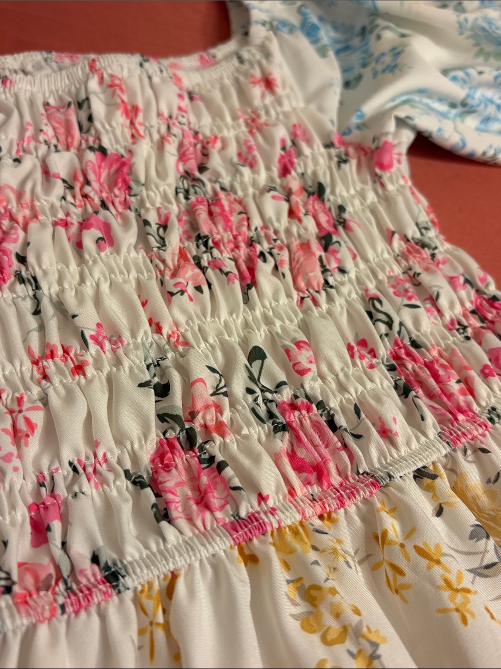 Bohemian Tiered Floral Pastel Maxi Dress in Multi-Color w/ Lace - Picture 11 of 11